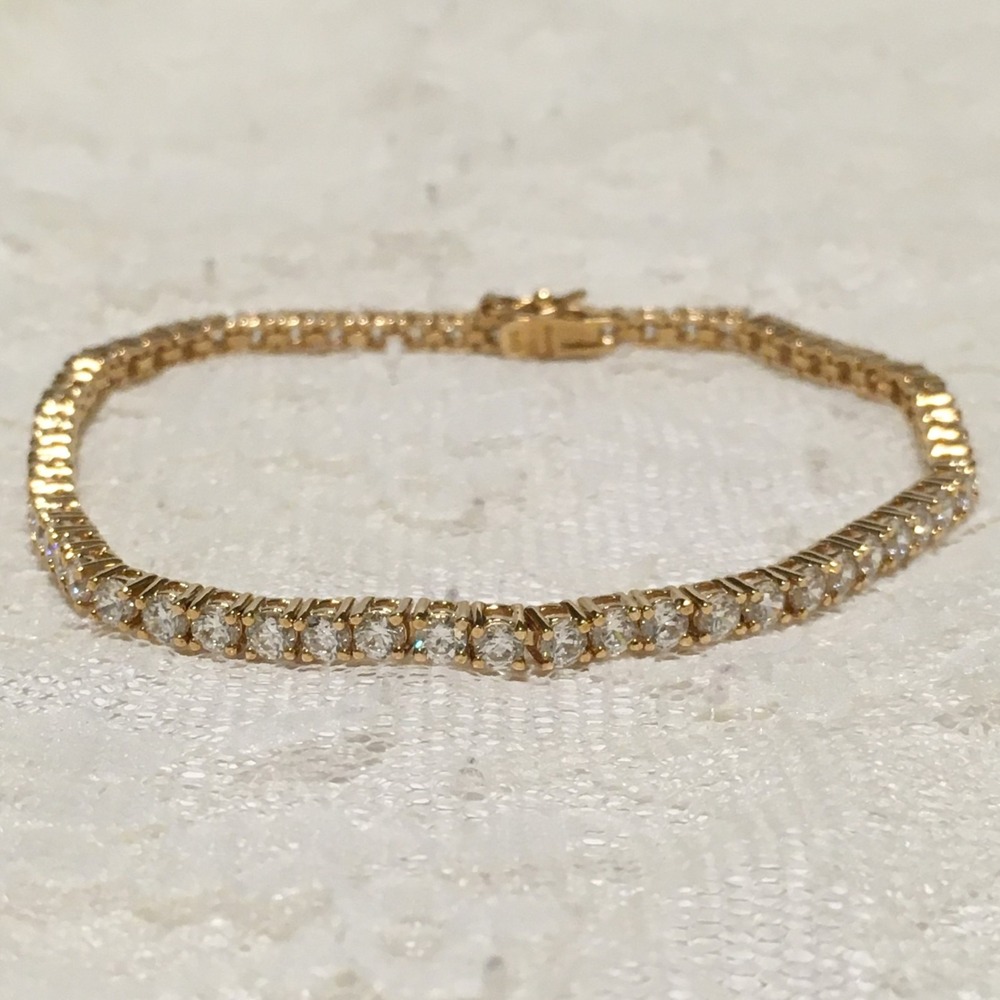 QVC Diamonique Sterling Silver 925 Tennis Bracelet Gold Tone CZ 8in